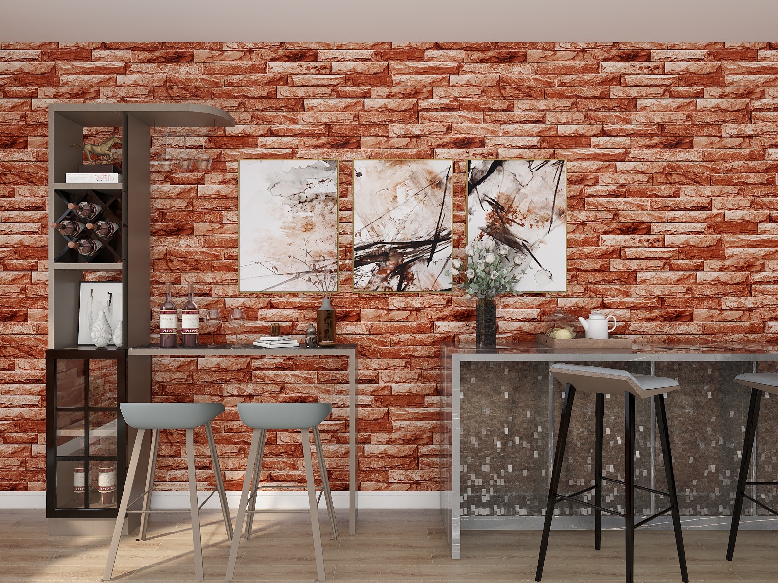 3D Slate Stone Brick Effect Wallpaper PVC 3D Brick Wallpaper For Walls