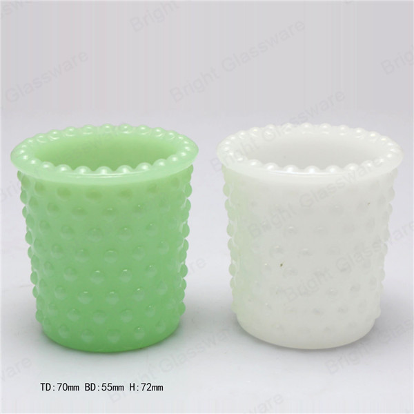 Fancy handmade Opal candle cup, milky white opal glass cup, green opal candle