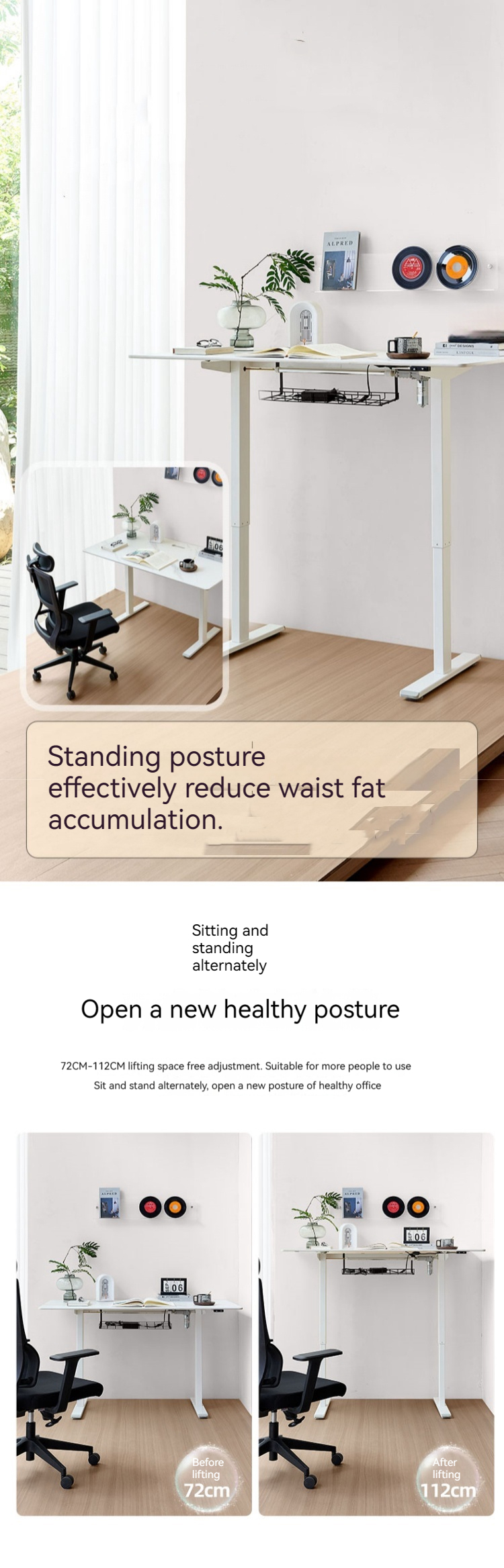 Metal Standing Game Computer Desk with Customizable Rock Plate and Electric Lift