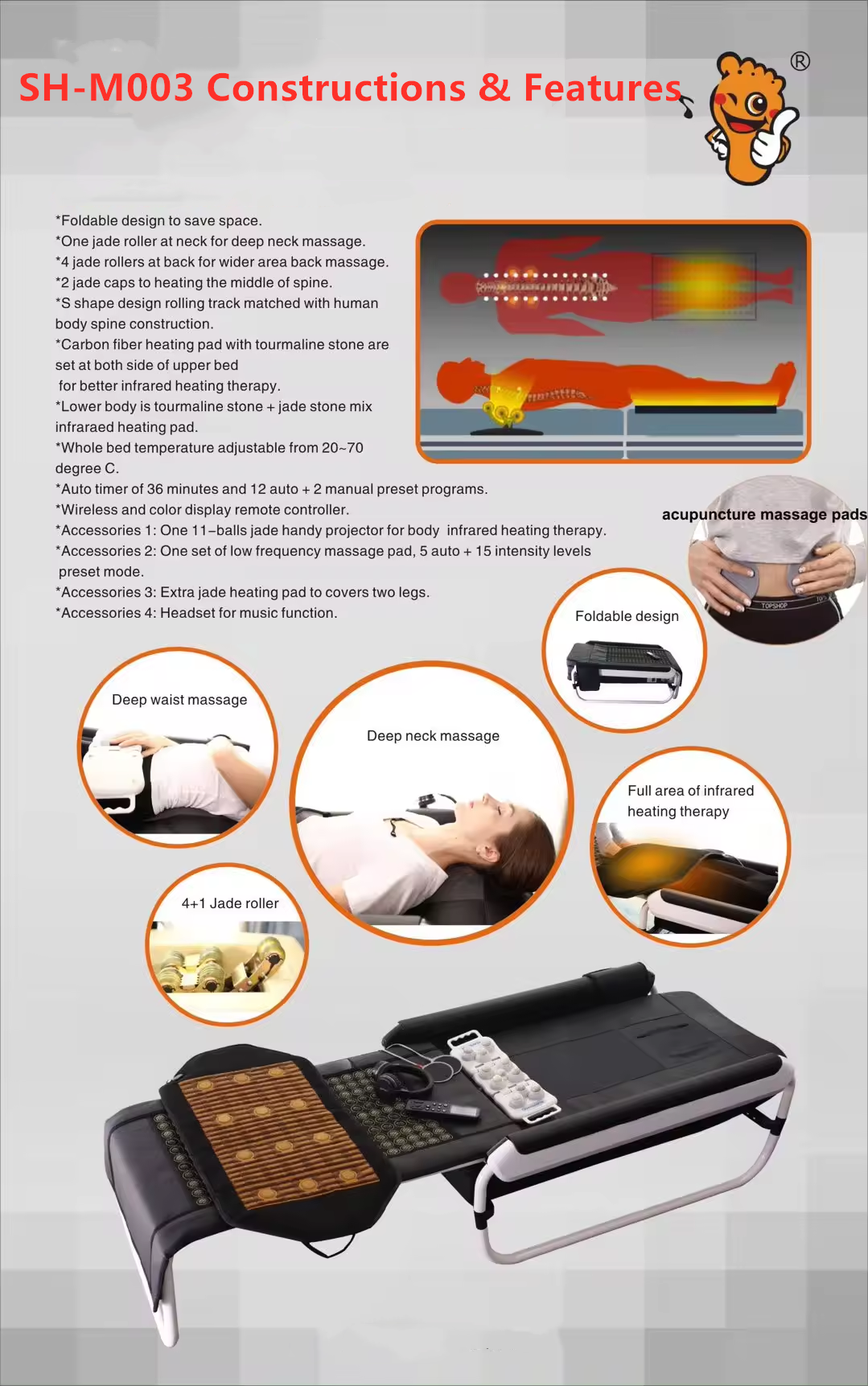 New Trends Chiropractic Spine Therapy Bed Massager Jade Thermal Salon Furniture Infrared Massage Bed