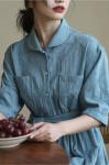 Light Blue 85% Cotton Linen Maxi Dress 15% Linen Woven Fabric Clothing