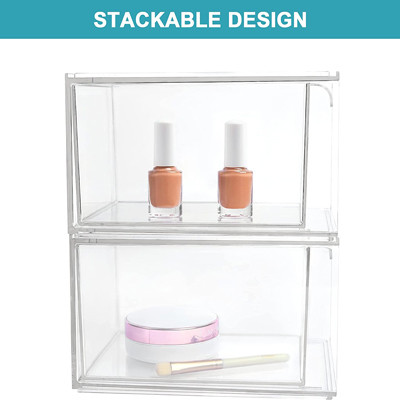 2 Pack Makeup Organizer Storage Drawers Plastic Storage Bins Stackable