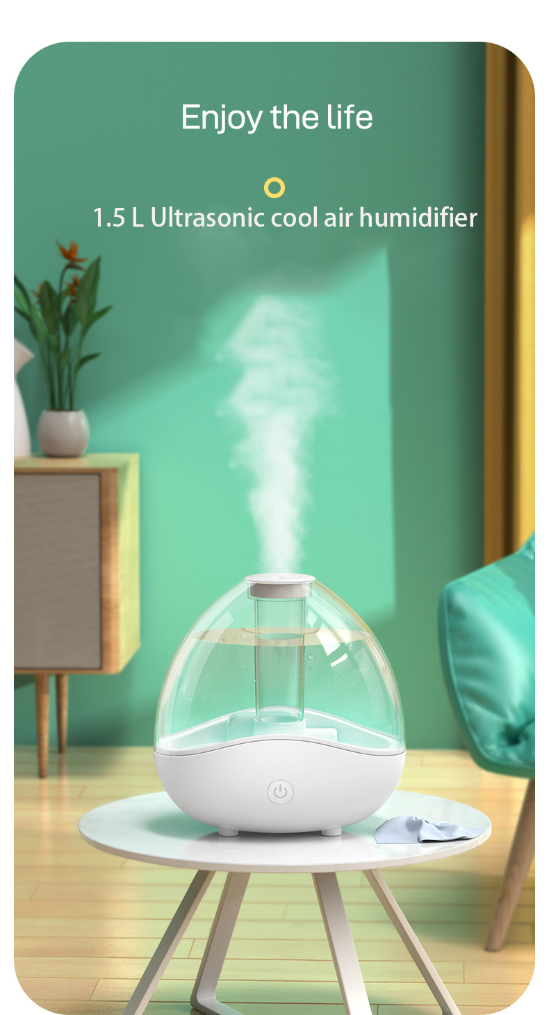 HOMEFISH Desktop Ultrasonic Room Humidifier 2 Speed Large Capacity 1.5L