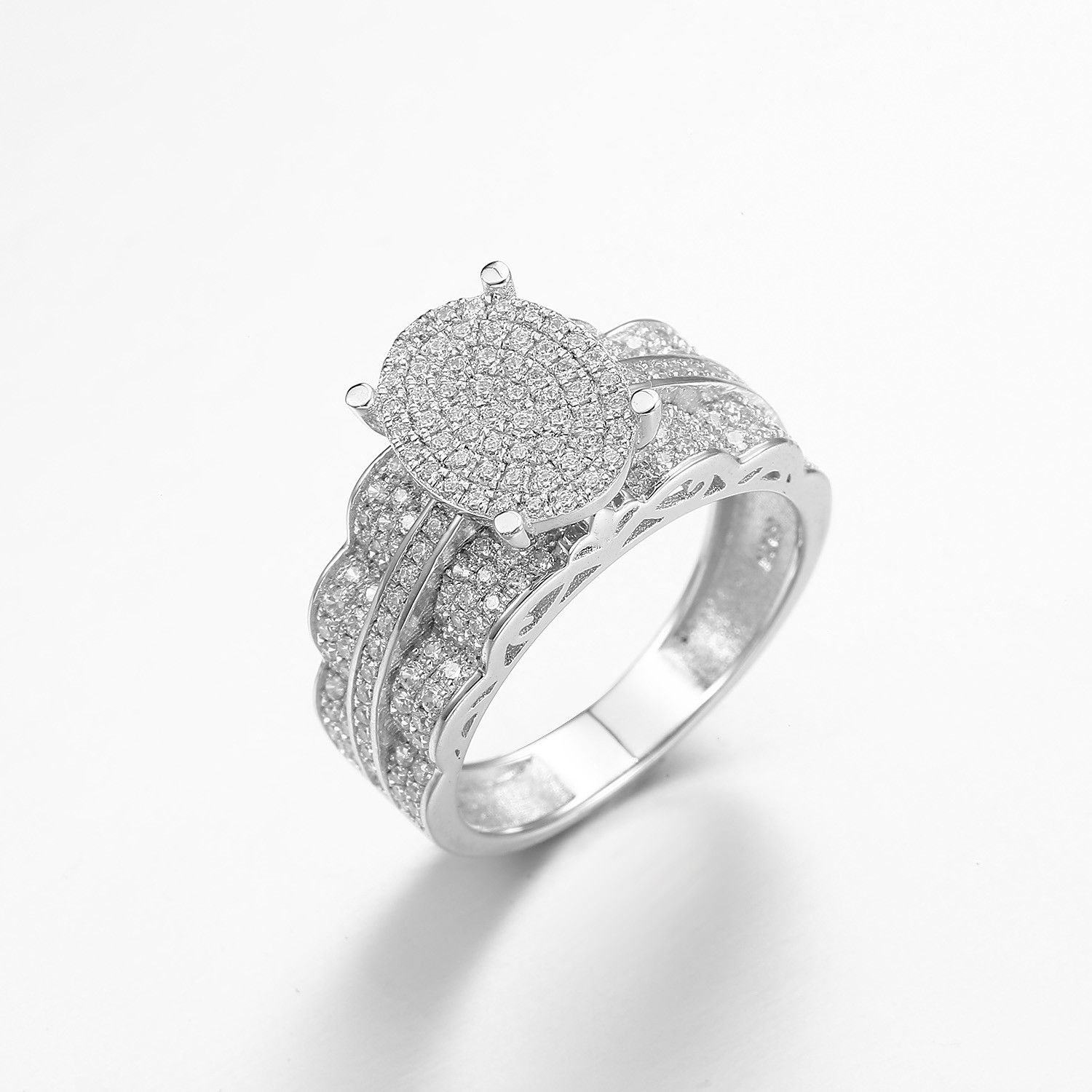 Four Column Inlaids 925 Silver CZ Rings 5.8g Unisex Silver Wedding Rings