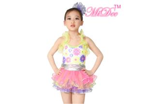 China Beauty Girls Ballet Dress / Dance Costume Halter Ruffle Sequin Rainbow Skirt wholesale