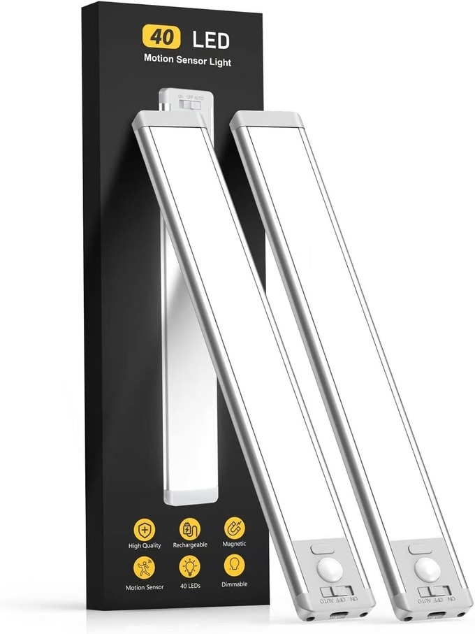 Under Cabinet Lighting,40 LED Rechargeable Battery Operated Motion Sensor Light Indoor Magnetic Dimmable Closet Lights, Wireless Under Counter Lights