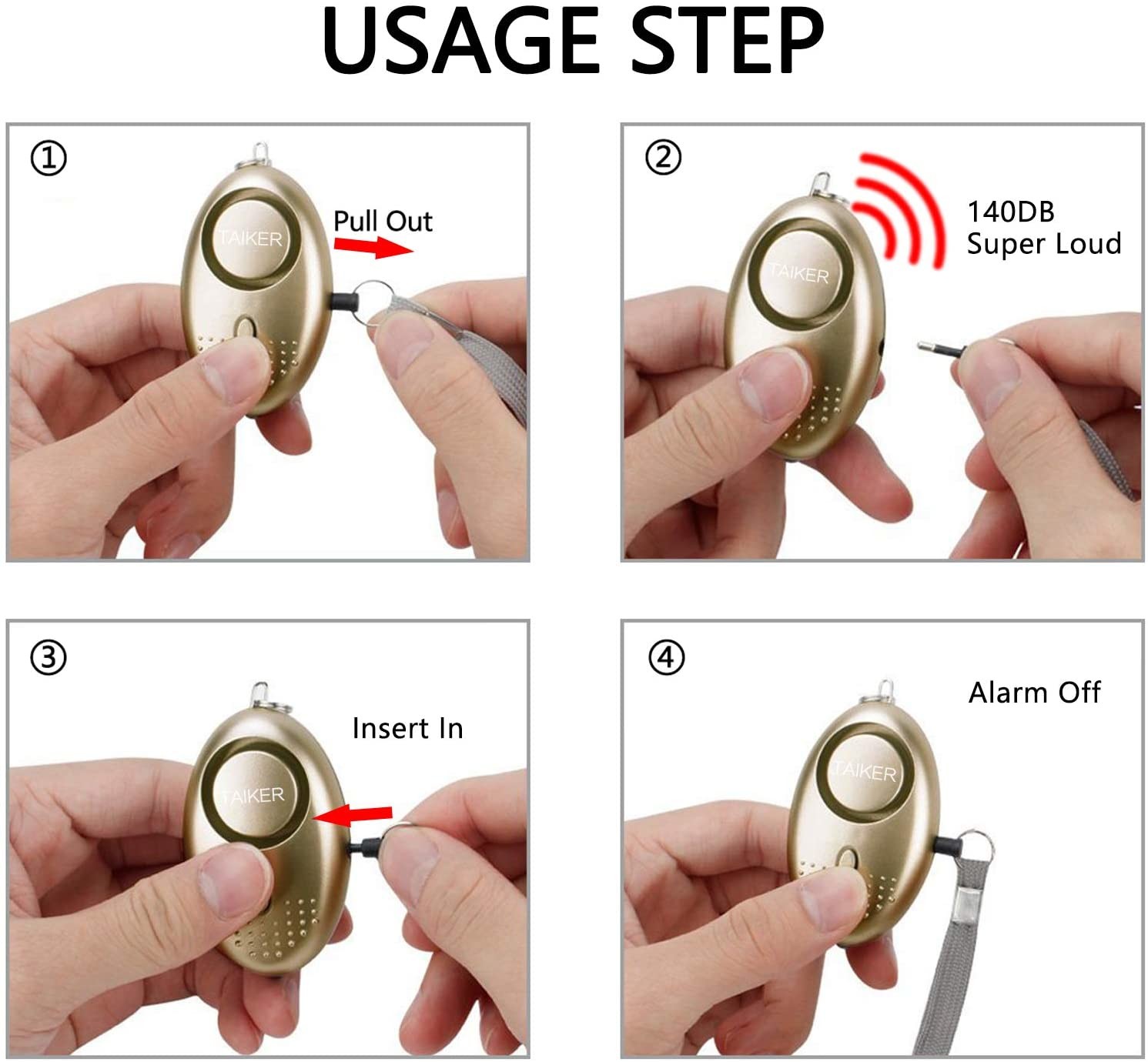 2.39 Ounces Personal Security Alarms Gold Purple Elderly SOS 140db