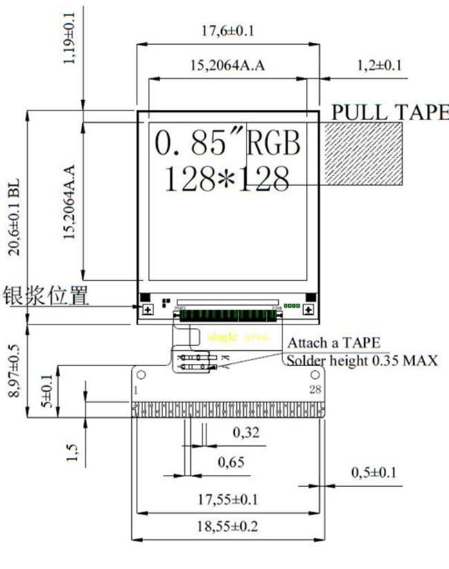Quality 0.85 Inch IPS TFT LCD, Square Type TFT LCD Display With MCU Interface