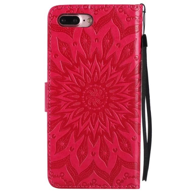 iPhone Leather Protective Folio Magnetic Kickstand Cover Mobile Phone Case with Sunflower Embossed