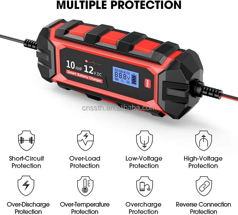 IP65 12V 10A Portable Car Battery Charger With 1M Cable Length And Jump Starting