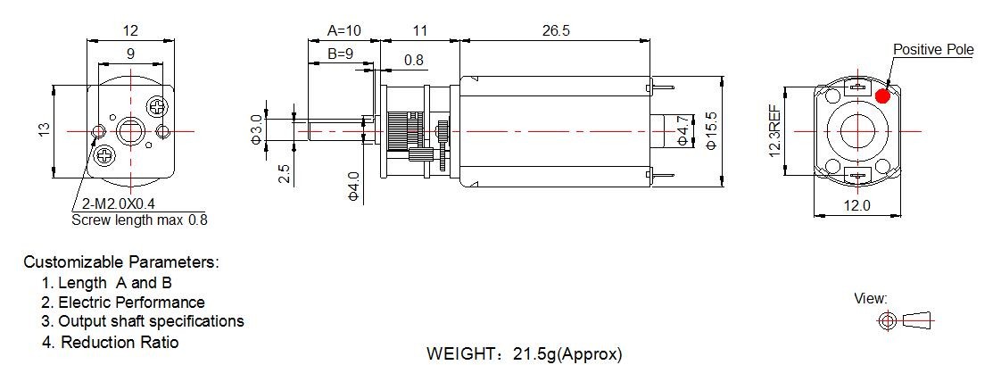 6v 12v DC Gear Motor High Torque Square Micro Metal Gearmotor 13mm Diameter