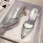 6111-3 Korean Fashion Pointed Shallow Mouth Transparent High Heels Sexy