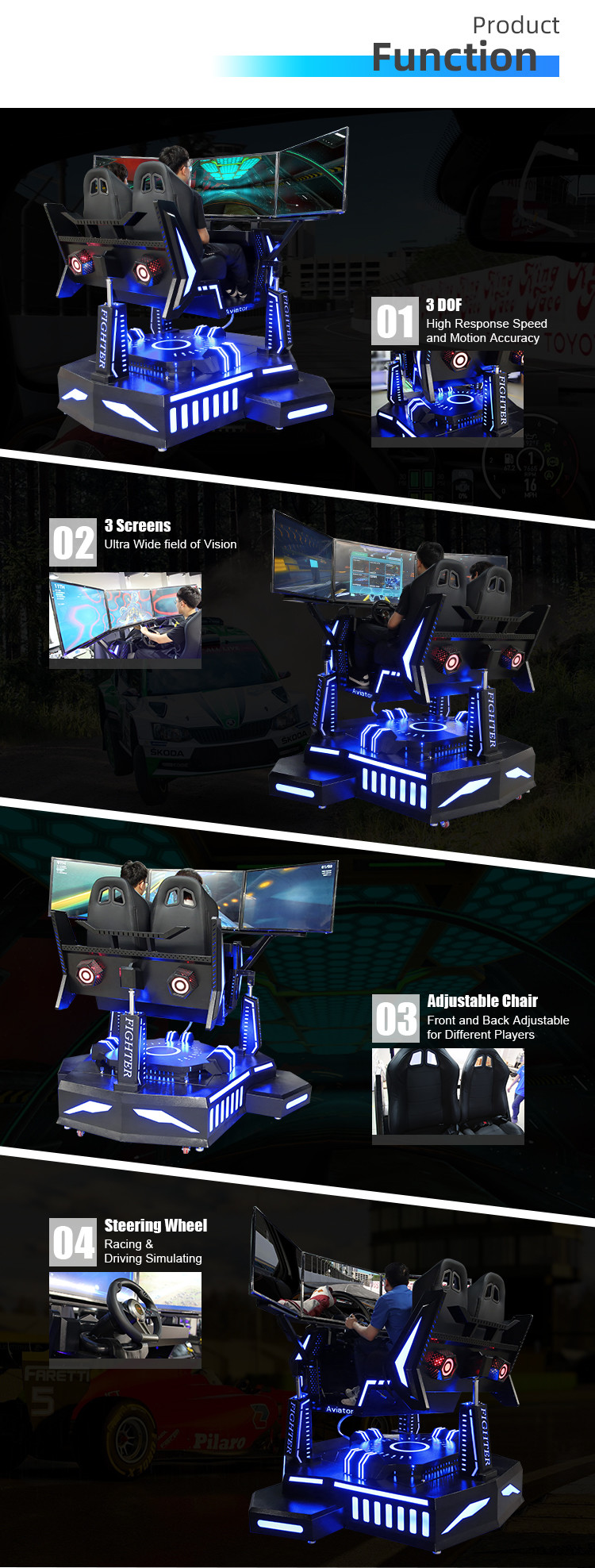 3 DOF Virtual Reality Racing Simulator With Electric Cylinder