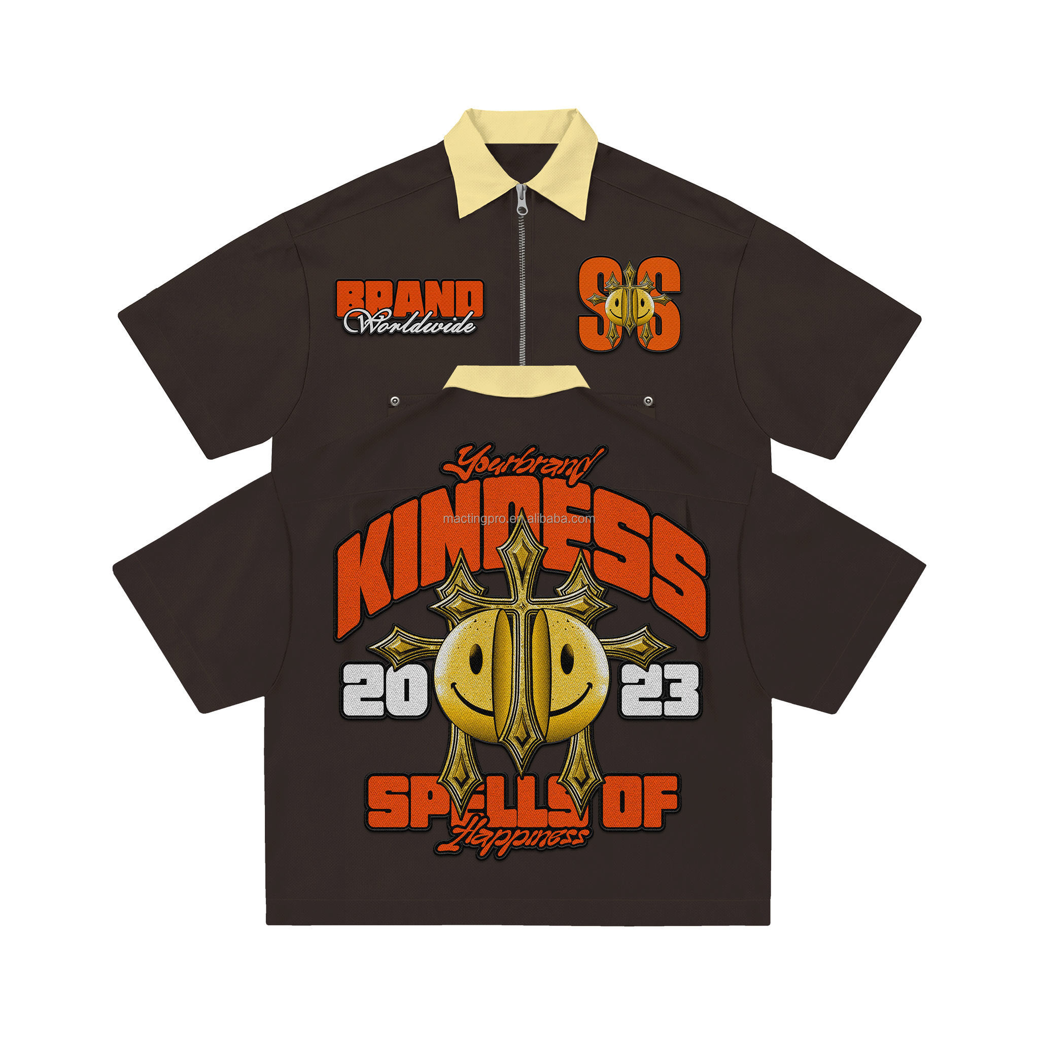 Custom Logo Screen Print Zip Up Cropped Boxy T Shirt in 100% Cotton Fabric for Streetwear