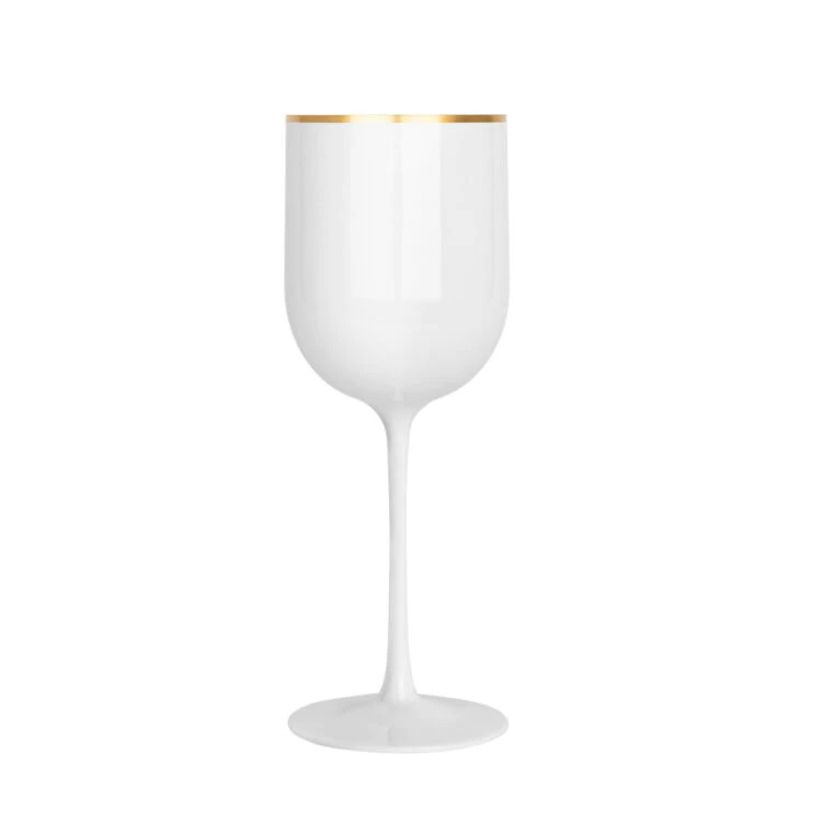 15.5oz Reusable Wine Cup With Gold Rim Shatterproof Plastic Wine Goblets