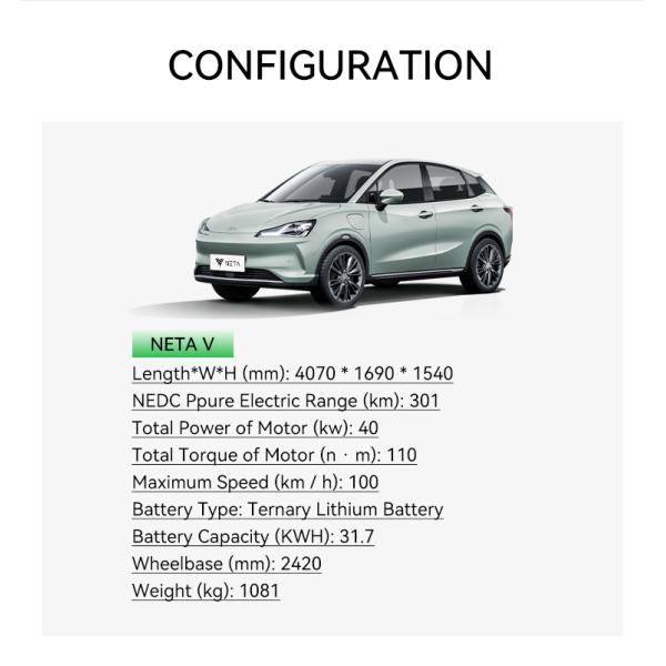 Luxury speed NETA V Left-hand Drive Electric Car / Electric SUV Car with 31.7KWH Battery Capacity and Weight of 1081kg