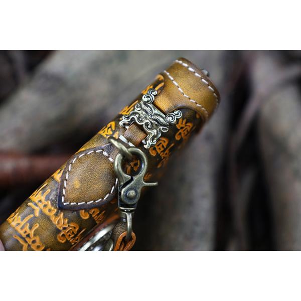 National Style Tibetan Scripture Men And Women'S Genuine Leather Wallet Zipper Clutch Bag Nine-Square Grid Accessories Wallet Mobile Phone Bag