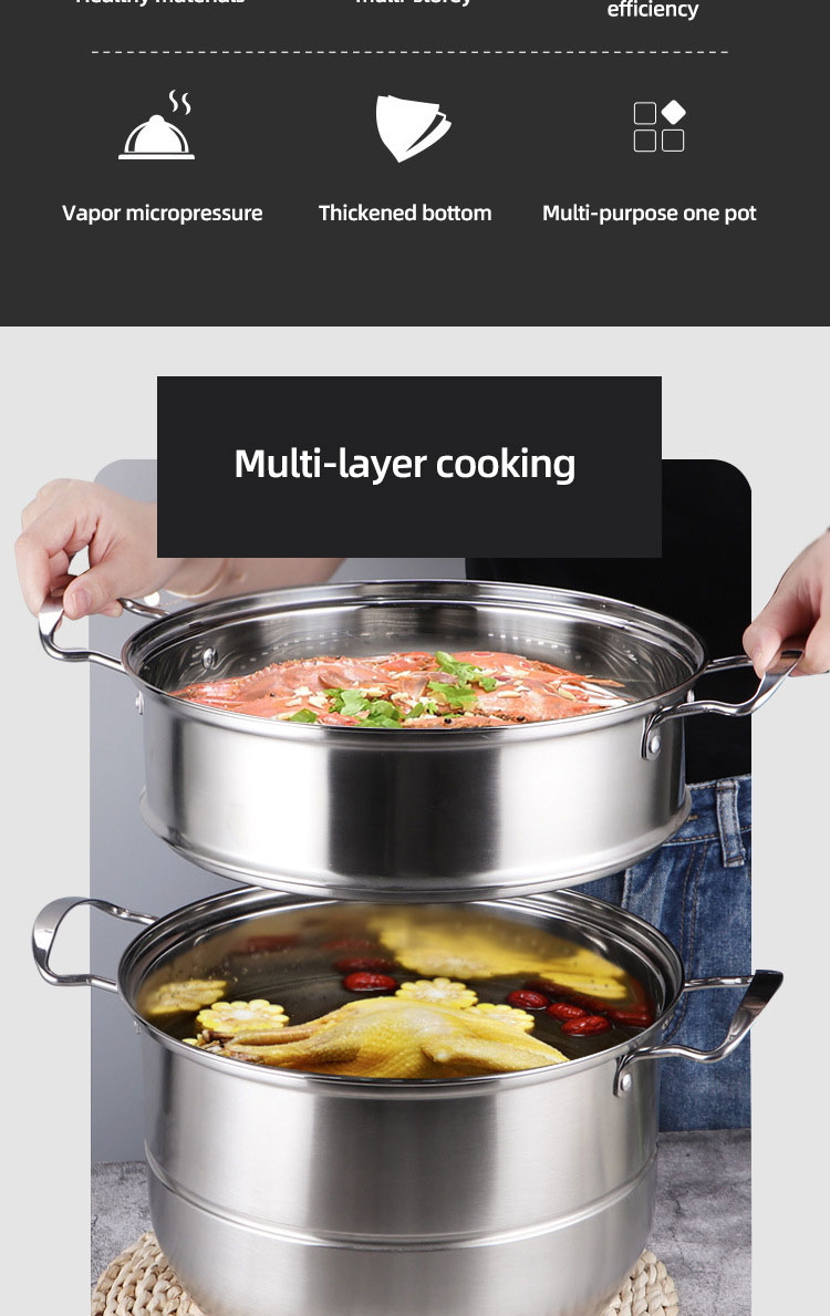 Multi-Layer 28cm Kitchen Pots Cookware Stainless Steel Cooking Pot 3 Layer Food Steamer Pot