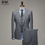 Gray Plaid Vintage Formal Suit for Men's Wedding Wool/Silk Material Woven