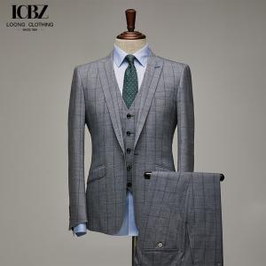 China Gray Plaid Vintage Formal Suit for Men's Wedding Wool/Silk Material Woven Weaving Method wholesale