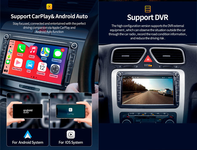 Carplay 8 Inch Android Car Stereo Gps 2 Din Volkswagen Radios Skada Seat