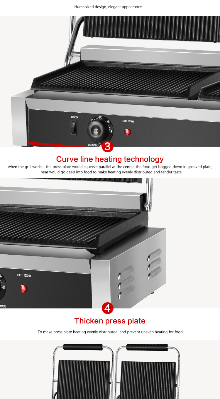 220V Stainless Steel Double Plate Panini Grill for Sandwich Hamburger Sandwich Press