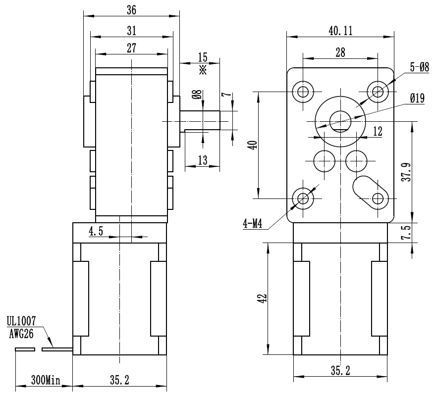 NEMA 14 35mm Hybrid Stepper Motor With Worm Gearbox Custom D Axis