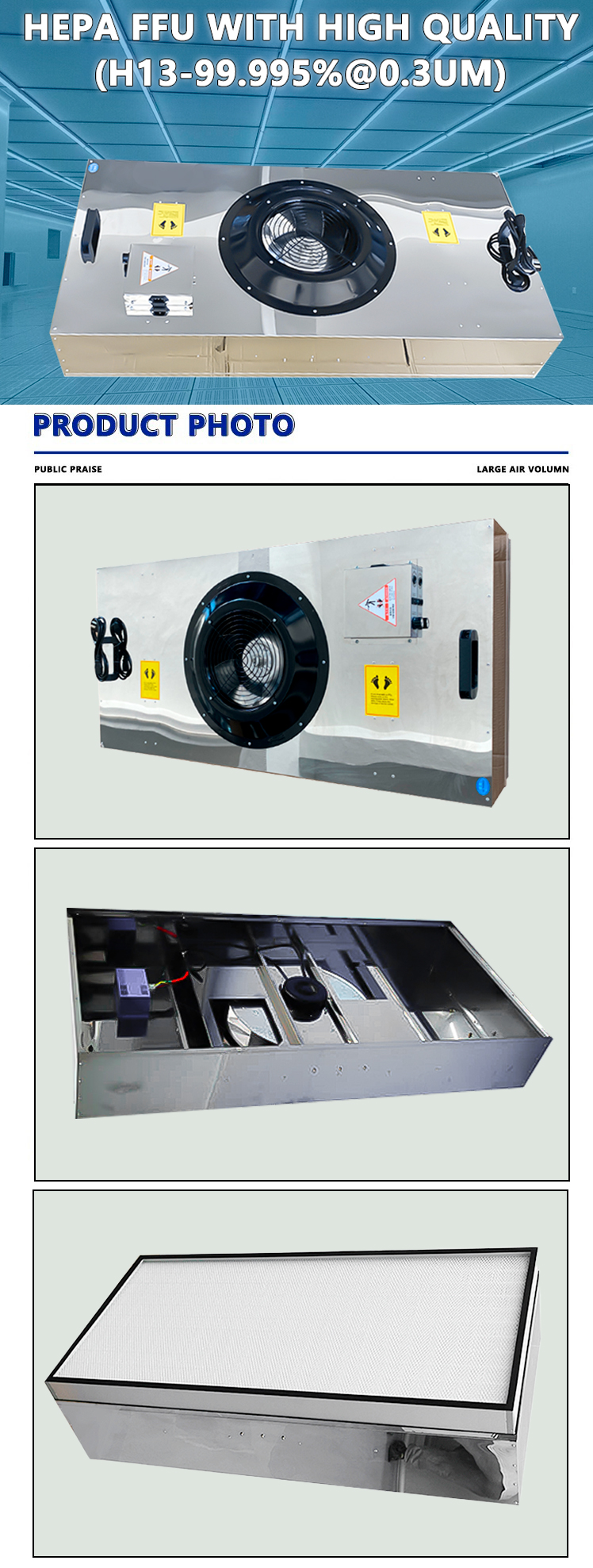 Enhanced overall system performance Enhanced airflow distribution fan filter unit for clean room for Laboratories