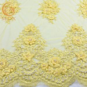 China Classic Clothing 3D Embroidered Floral Lace Beaded 135cm Width 80％ Nylon wholesale