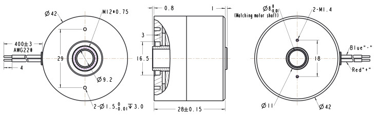 24V Electromagnetic Clutch Brake 13.2K/W Thermal Resistance 42mm Diameter