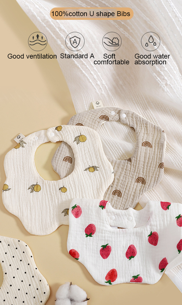 Custom Print Washable Cute Cartoon Floral 100% Cotton New Born Baby Drool Bibs