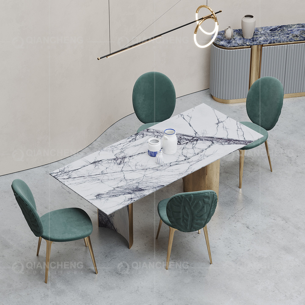 Durable 180kg Rectangle Marble Dining 220cm Table Gold Stainless Steel Leg