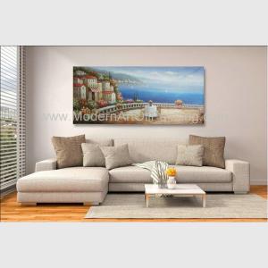 China Handmade Framed Mediterranean Landscape Paintings On Canvas Italy Cafe Senery wholesale