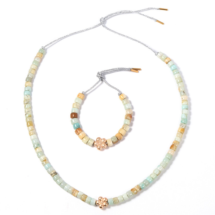 Geometric 8mm Forte Beads Bracelet , 14k Real Gold Plated Flower Bracelet With Beads