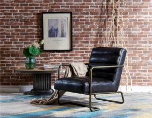 China Loft Slate Modern Black Leather Chair , Leather Accent Chairs Golden Metal Legs wholesale