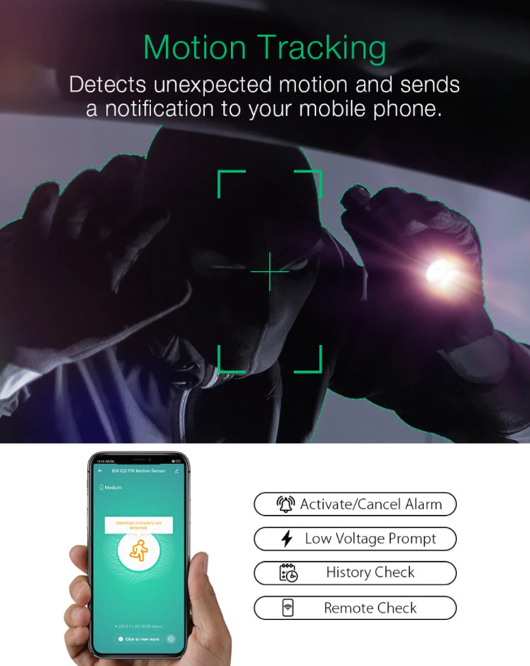 Tuya Wifi Wireless Infrared Pir Human Body Motion Detector Sensor Real-time App Push Alarm For Smart Home Security Alarm