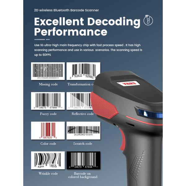 New Wireless2.4G+ Blue Tooth 2D Barcode Scanner Qr Code Reader with Charging Base for Retail Supermarket 2 Years Warrtary