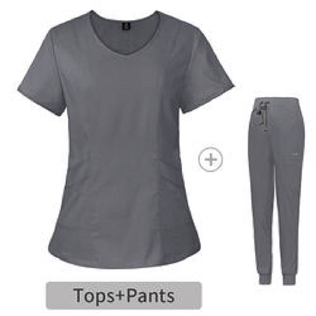 Unisex Custom Logo Strech Solid Color Blue Medical Scrub Clothes