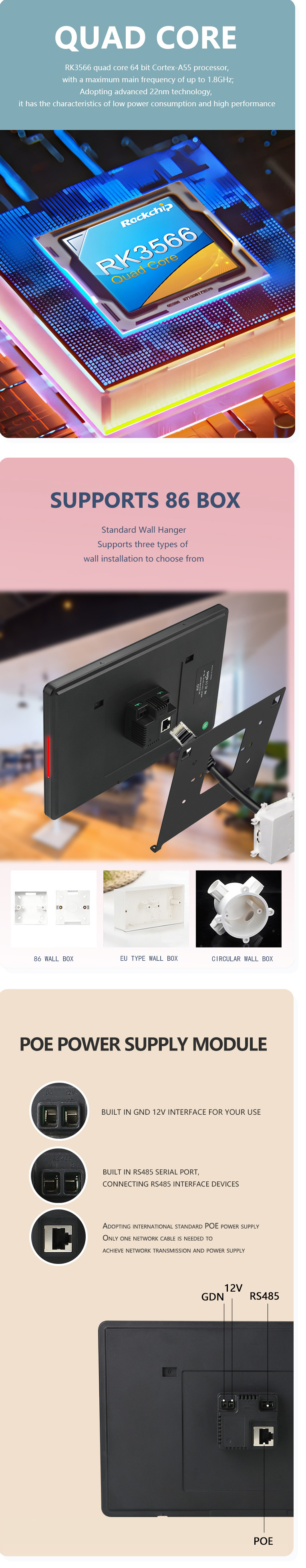 Wall Mounted 8 Inch Android Smart Tablet PC with Zigbee POE RS 485 Support