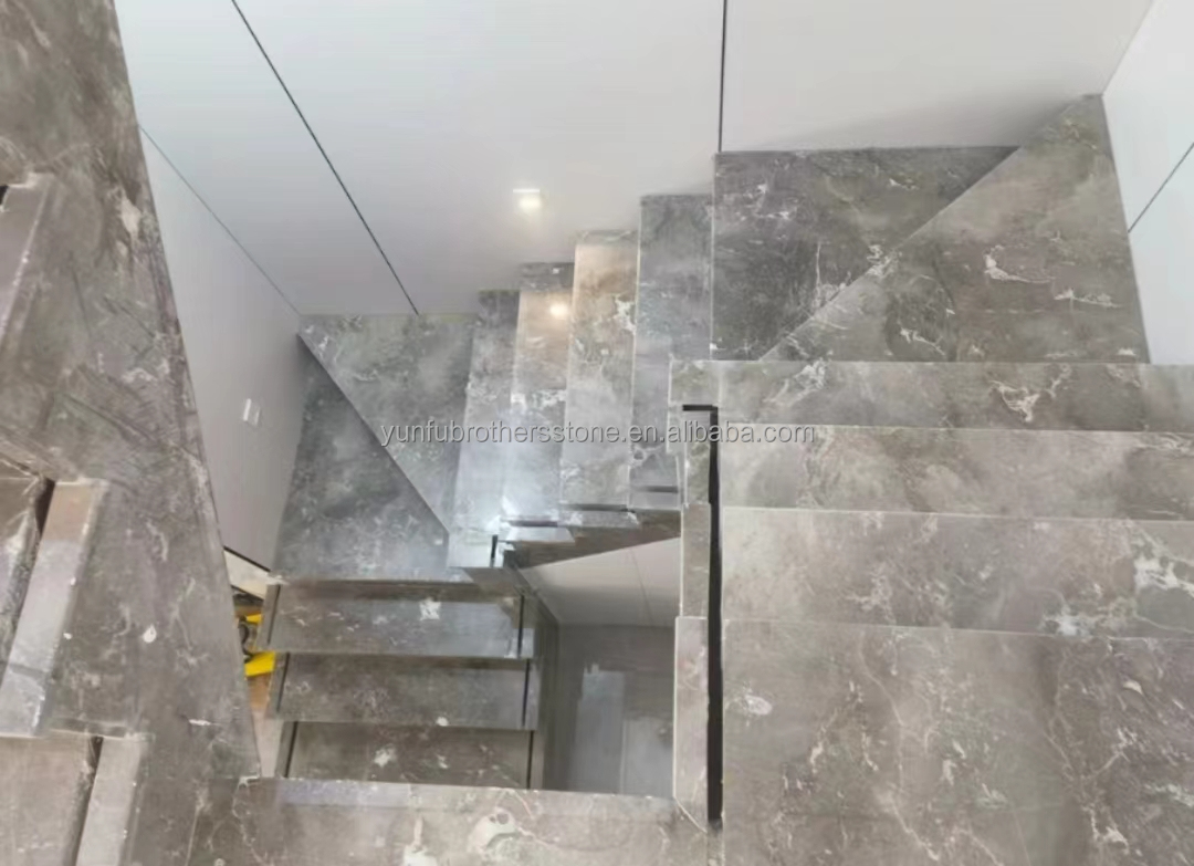 Natural Stone Straight Stair Modern Indoor Grey Marble Anti Slip Staircase Tiles