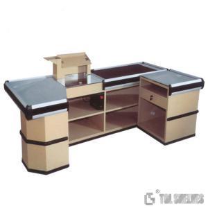 China Stainless Steel Supermarket Cash Counter Table Wooden Grain Color wholesale