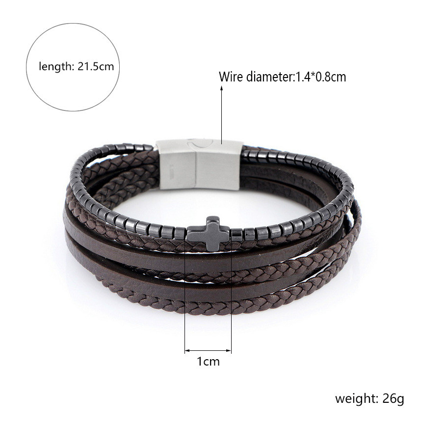 New Stainless Steel Leather Men's Leather Bracelet, European and American Trendy Personalized Versatile Bracelet