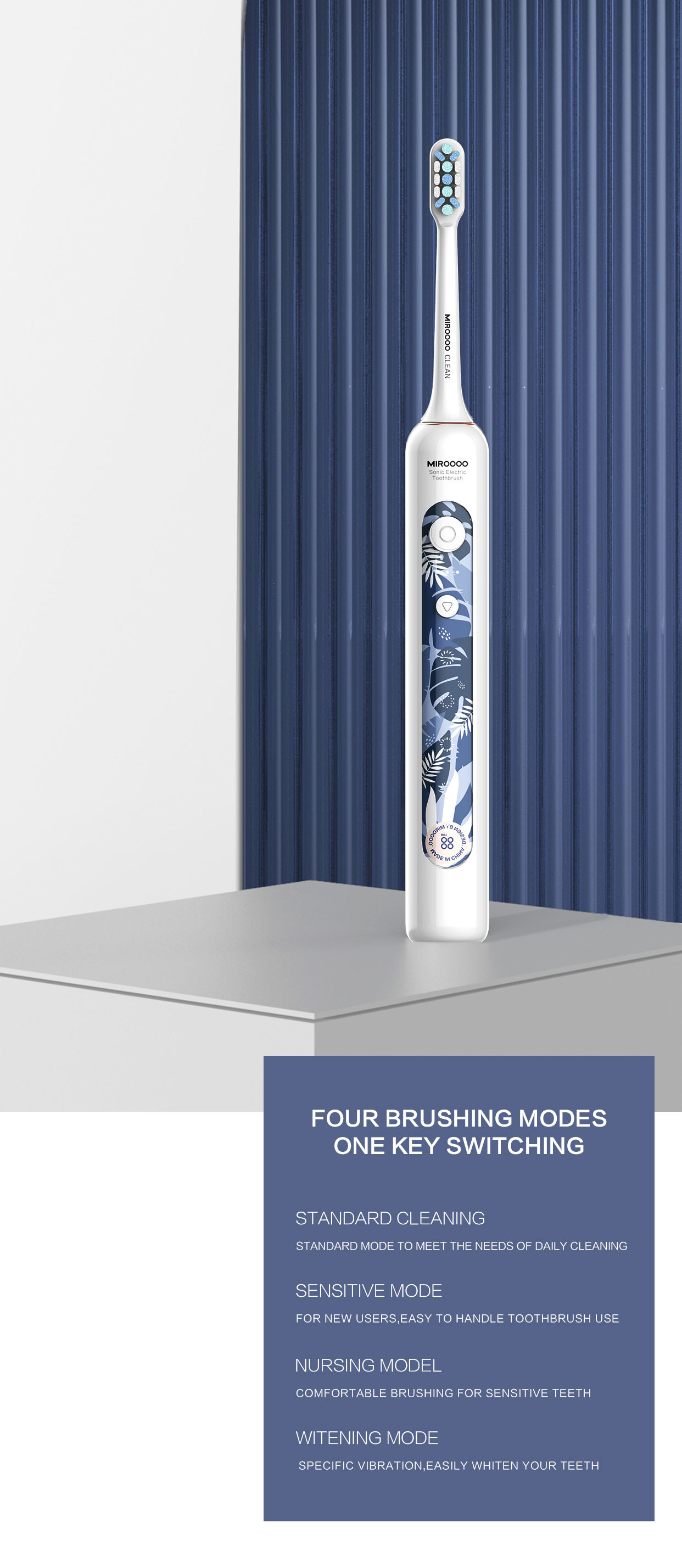 MIROOOO Waterproof IPX7 DuPont Brush Heads Electric Toothbrush With Smart Timer