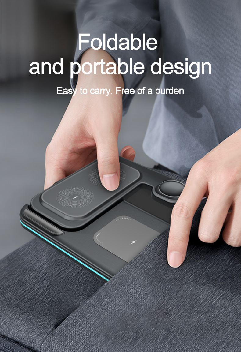 Portable 15W 3 In 1 Fast Charging Desktop Foldable Mobile Phone Universal QI Wireless Charger Stand Holder For Phone Airpod iWatch