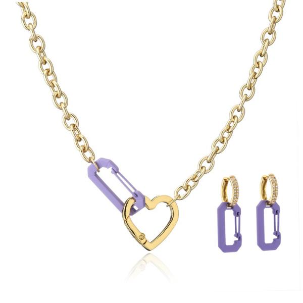Gold Plate 18K Gold Jewelry Set Stainless Steel Necklace Earring Set Spray Paint