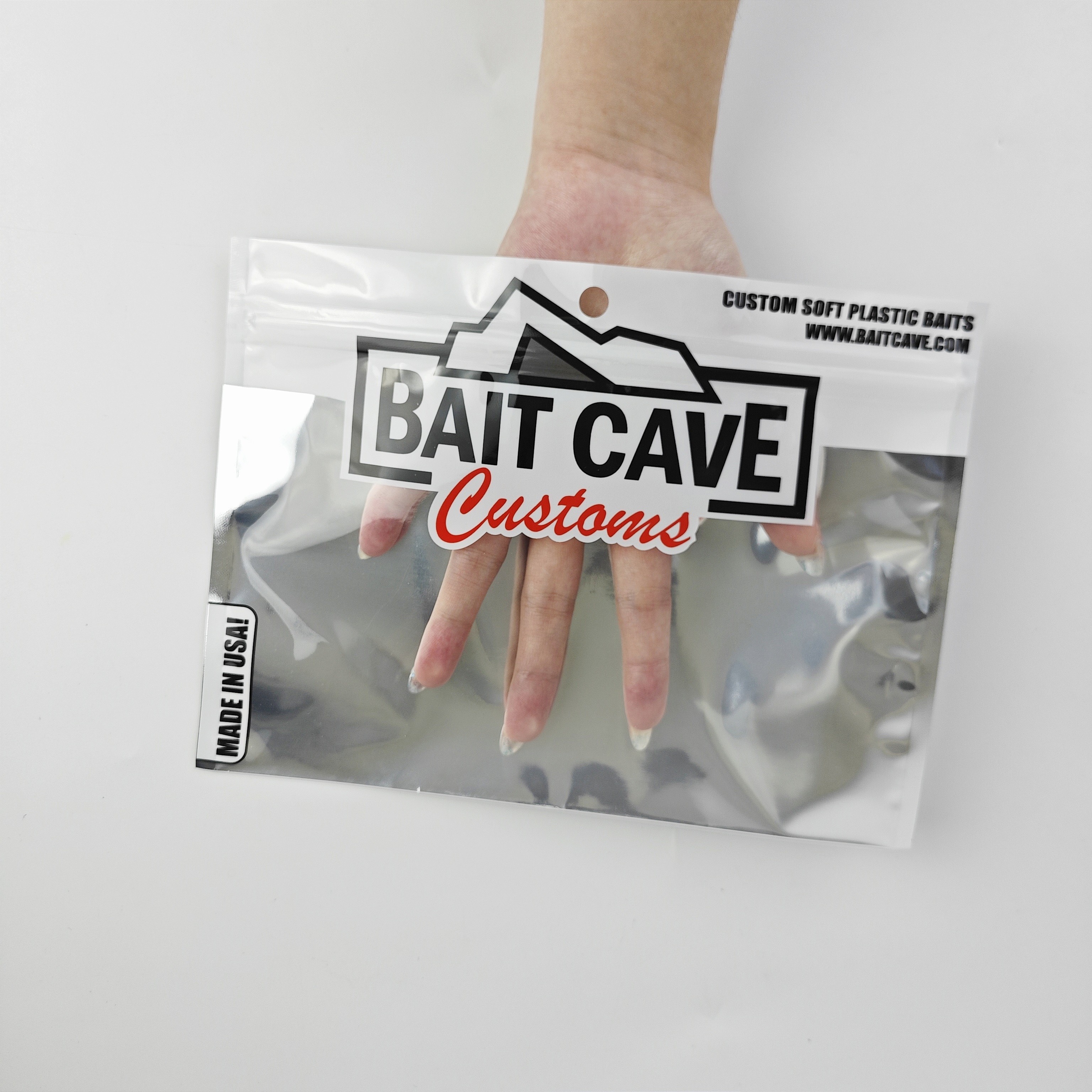 Custom printed resealable front clear back foil pouch smell proof fish bait packaging ziper bag with euro hole