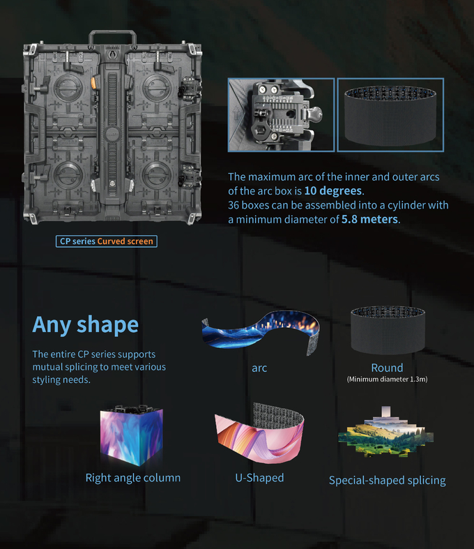 Lightweight 6.6 Kg P2.6-3.91 Curved Flexible IP42 CP Series LED Video Wall Special-shaped Splicing Screen Display