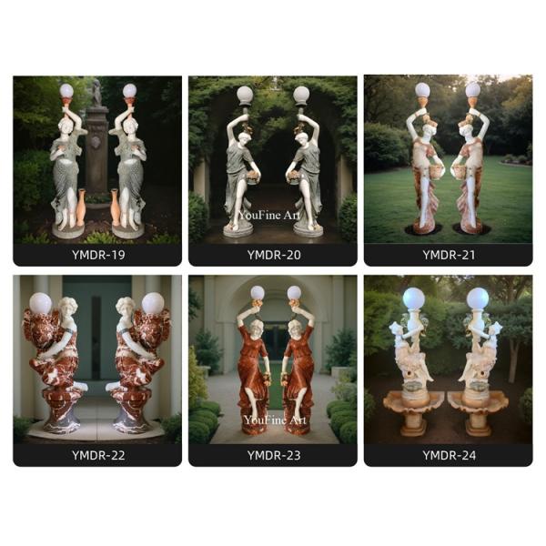 Road Lighting Marble Figure Stone Sculpture for Garden Lamp