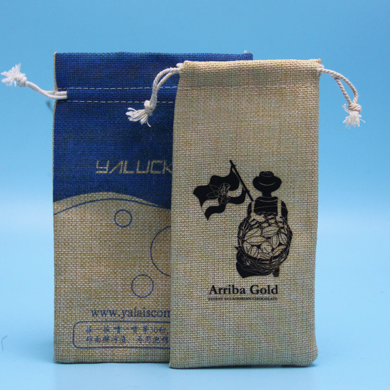 Laminated Small Burlap Drawstring Bags , Eco Friendly Jute Bags For Return Gifts