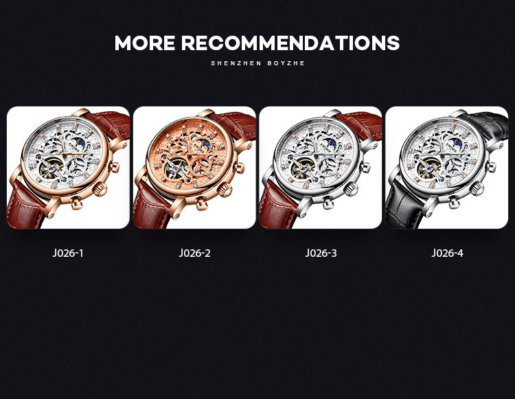 Brand KINYUED watch diamond decoration dial skeleton mens leather automatic mechanical watch